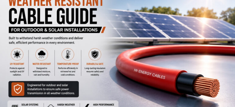 Weather resistant solar cable guide showing outdoor solar installation cable with UV, water, and temperature resistance features