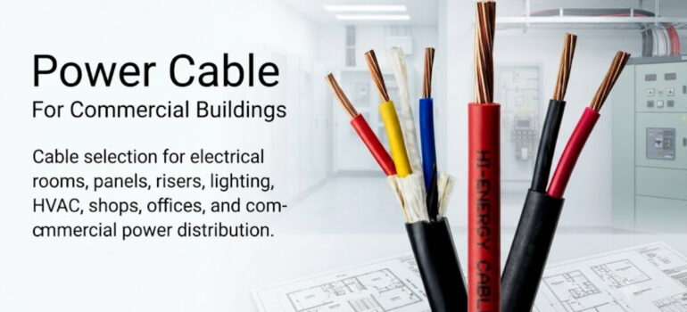 Power Cable for Commercial Buildings featuring cable selection for electrical rooms, panels, lighting, HVAC, and commercial power distribution.