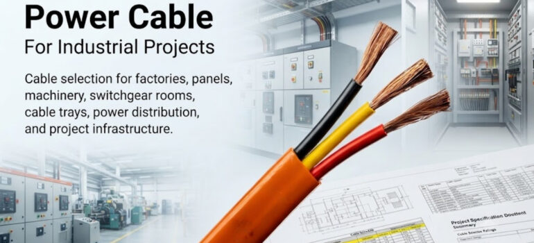 Power Cable for Industrial Projects featuring cable selection for factories, panels, machinery, switchgear rooms, and power distribution.