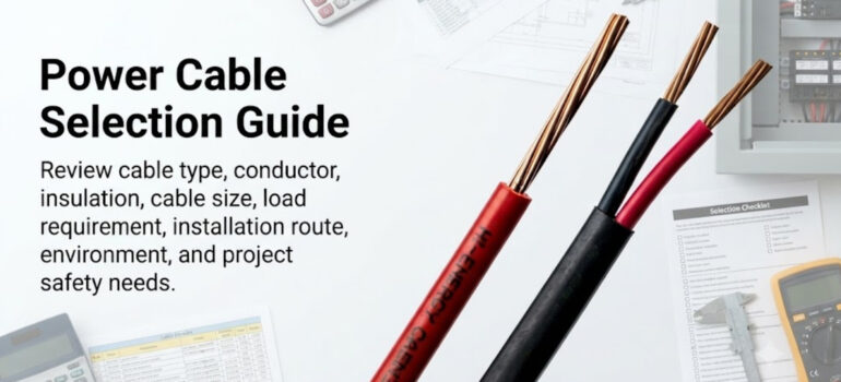 Power Cable Selection Guide for reviewing cable type, conductor, insulation, cable size, load requirements, installation route, and project safety needs.