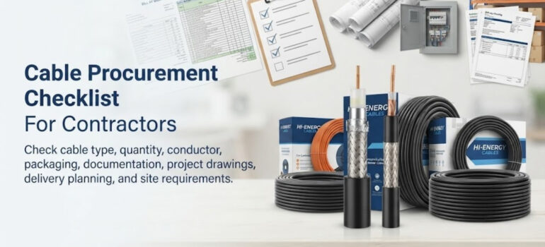 Cable Procurement Checklist For Contractors used to check cable type, quantity, conductor, packaging, documentation, project drawings, delivery planning, and site requirements.