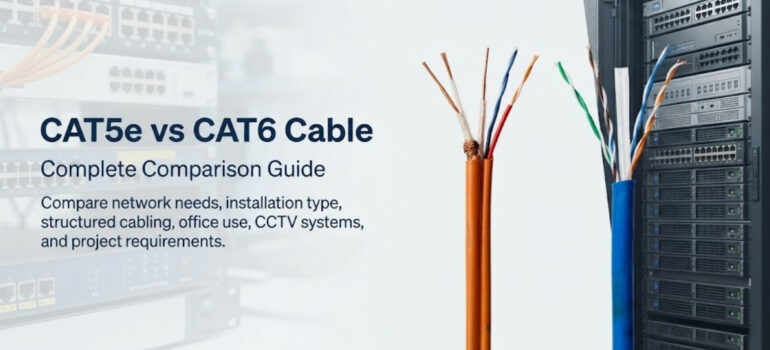 CAT5e vs CAT6 Cable Complete Comparison Guide featuring network cables and server rack equipment.